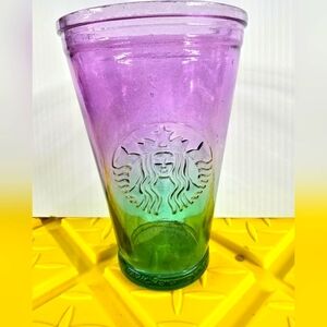 Starbucks Coffee Cold Cup Recycled Glass Ombre Purple Green Grande 16 0z NO LID